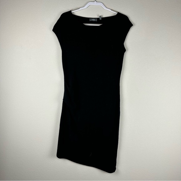 Neiman Marcus Black 100% Cashmere Cinched Asymmetrical Cap Sleeves Dress Small - Picture 1 of 6